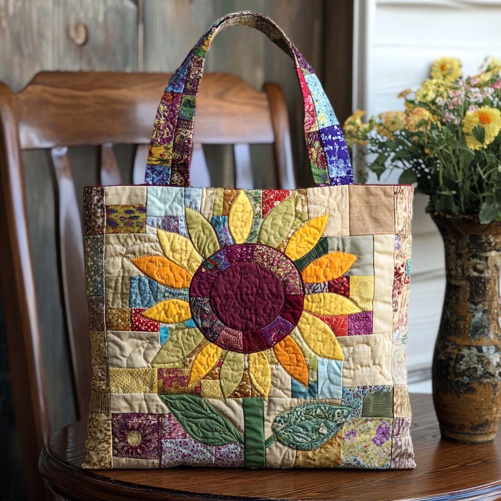 Shining Petals Quilted Tote Bag Cool Tote Bags For Women Sunflower Gifts For Women