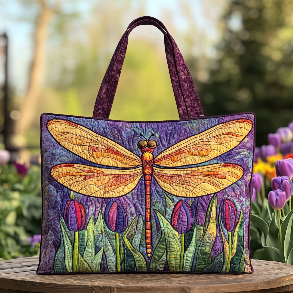 Shiny Dragonfly Quilted Tote Bag Shoulder Bag Unique Dragonfly Gifts