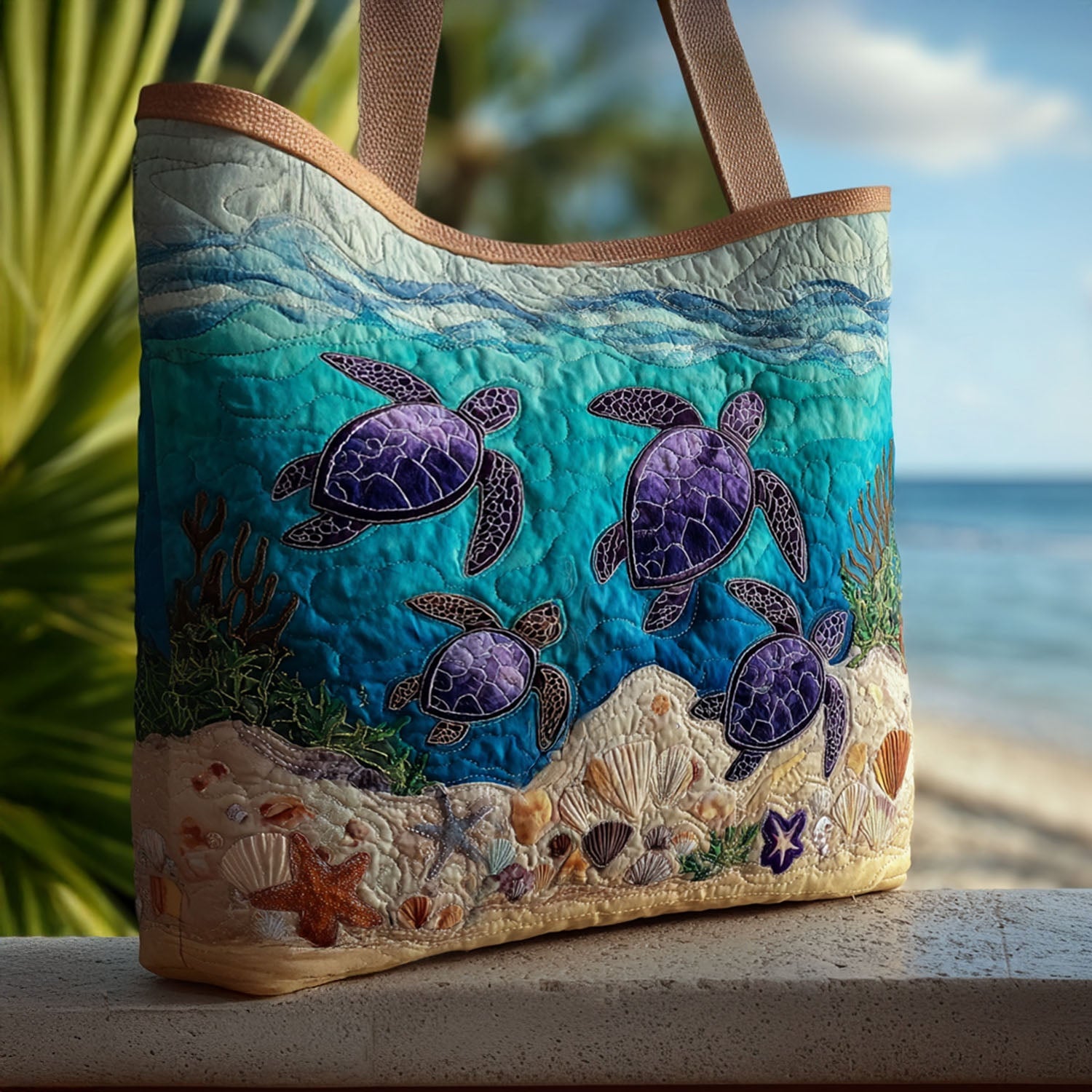 Shoreline Drifter Quilted Tote Bag Shoulder Bags For Women Gifts That Help Sea Turtles