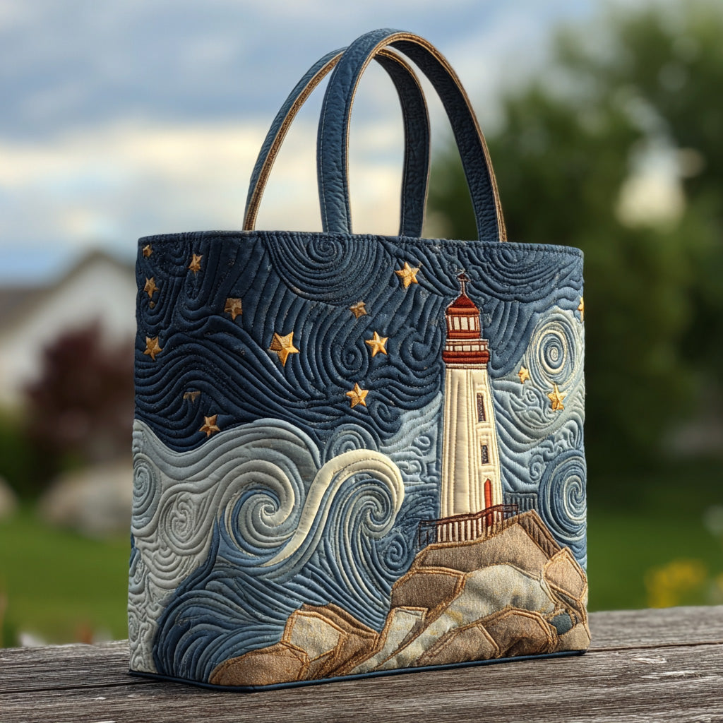 Shoreline Signal Quilted Tote Bag Trendy Tote Gifts For Lighthouse Lovers