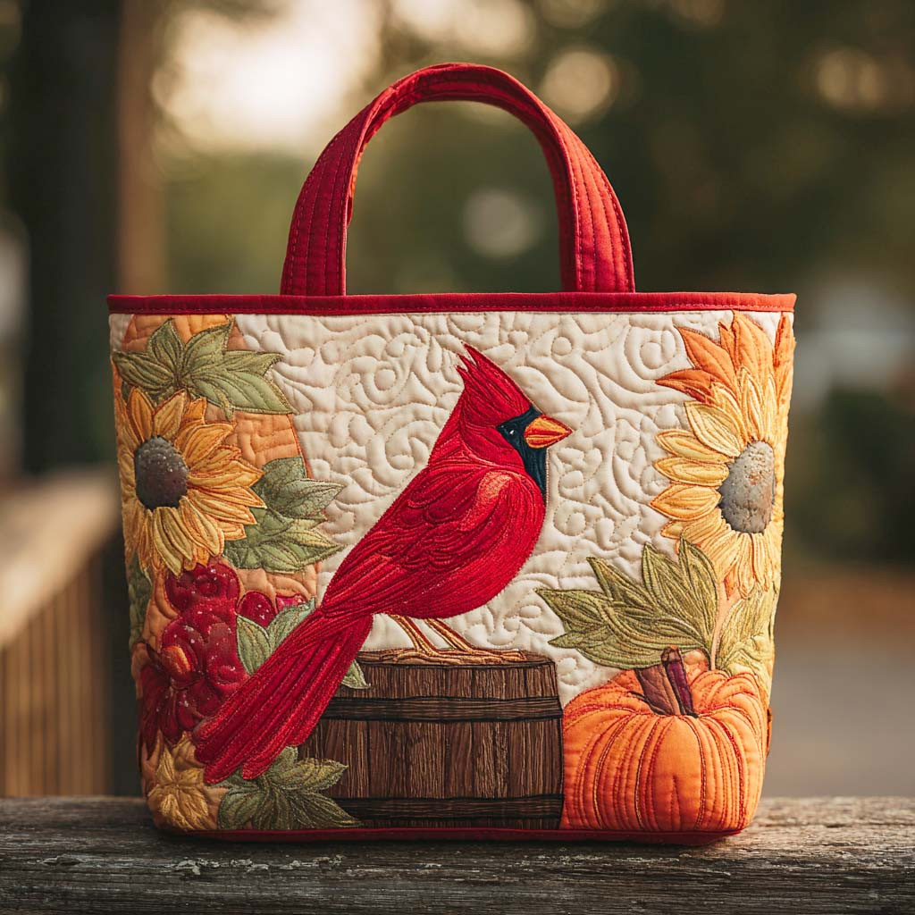 Silent Cardinal Quilted Tote Bag Shoulder Bag Cute Red Cardinal Bird Gifts