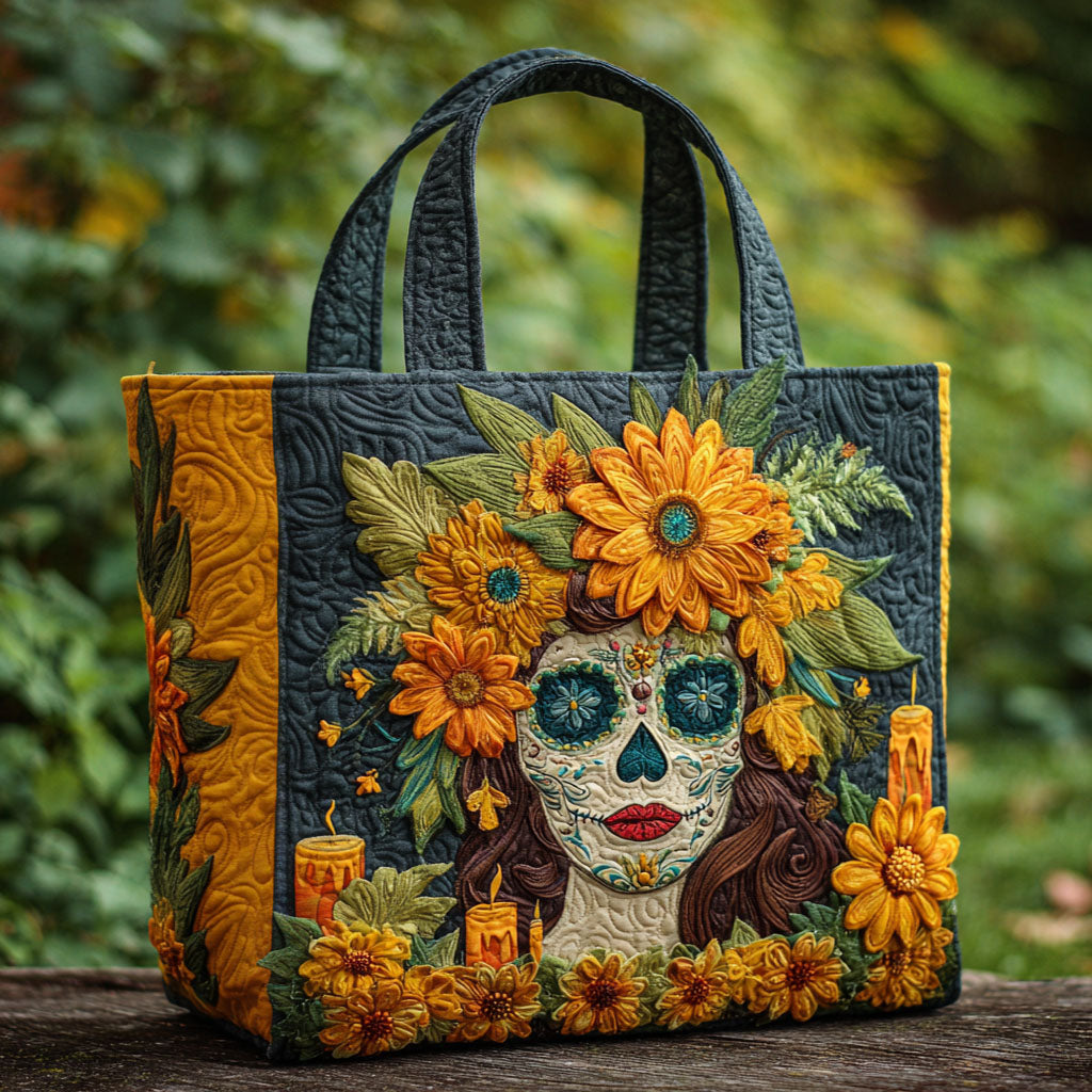Skull Fiesta Quilted Tote Bag Large Tote Bag Day Of The Dead Gift Ideas