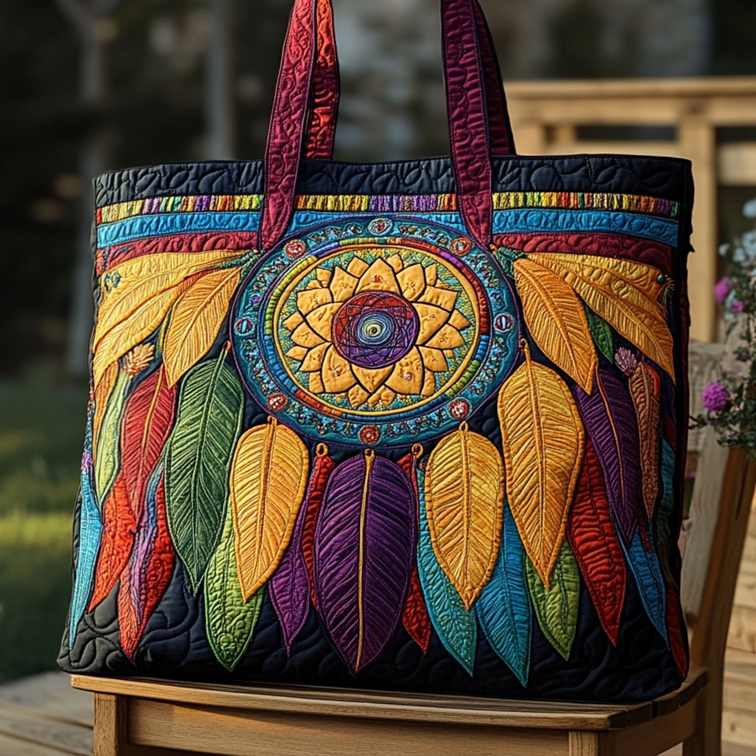 Sleep Circle Quilted Tote Bag Large Tote Bag Native American Gifts For Him