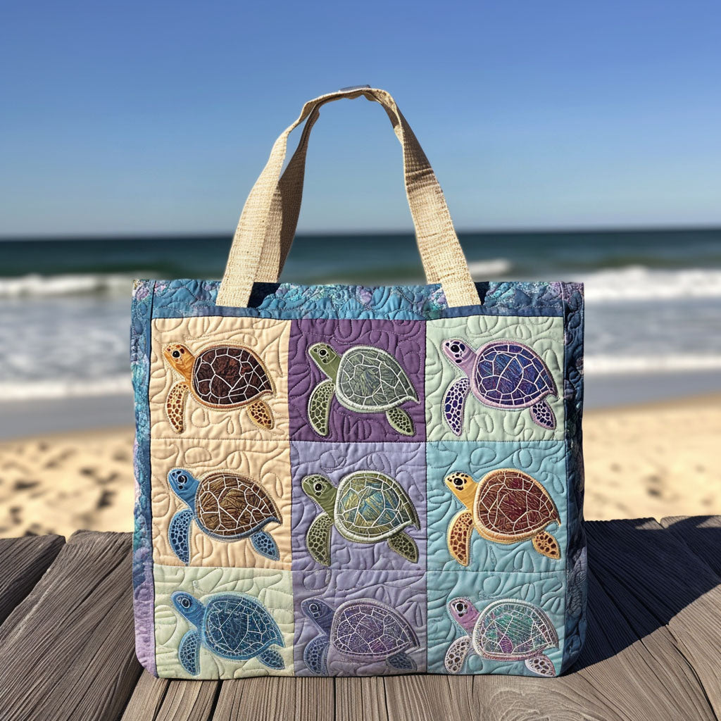 Slow and Steady Quilted Tote Bag Tote Bag Shoulder Gifts For Sea Turtle Lovers