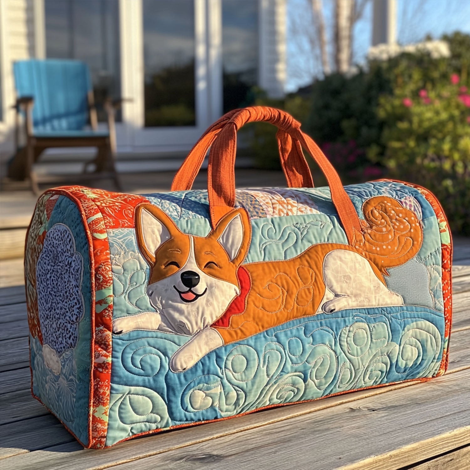 Smiling Corgi Quilted Duffle Bag Best Women's Weekend Duffle Bag Awesome Dog Lover Gifts