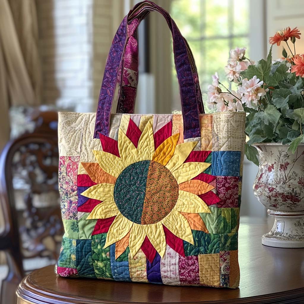 Smiling Sun Quilted Tote Bag Shoulder Bags For Women Sunflower Gifts For Mom
