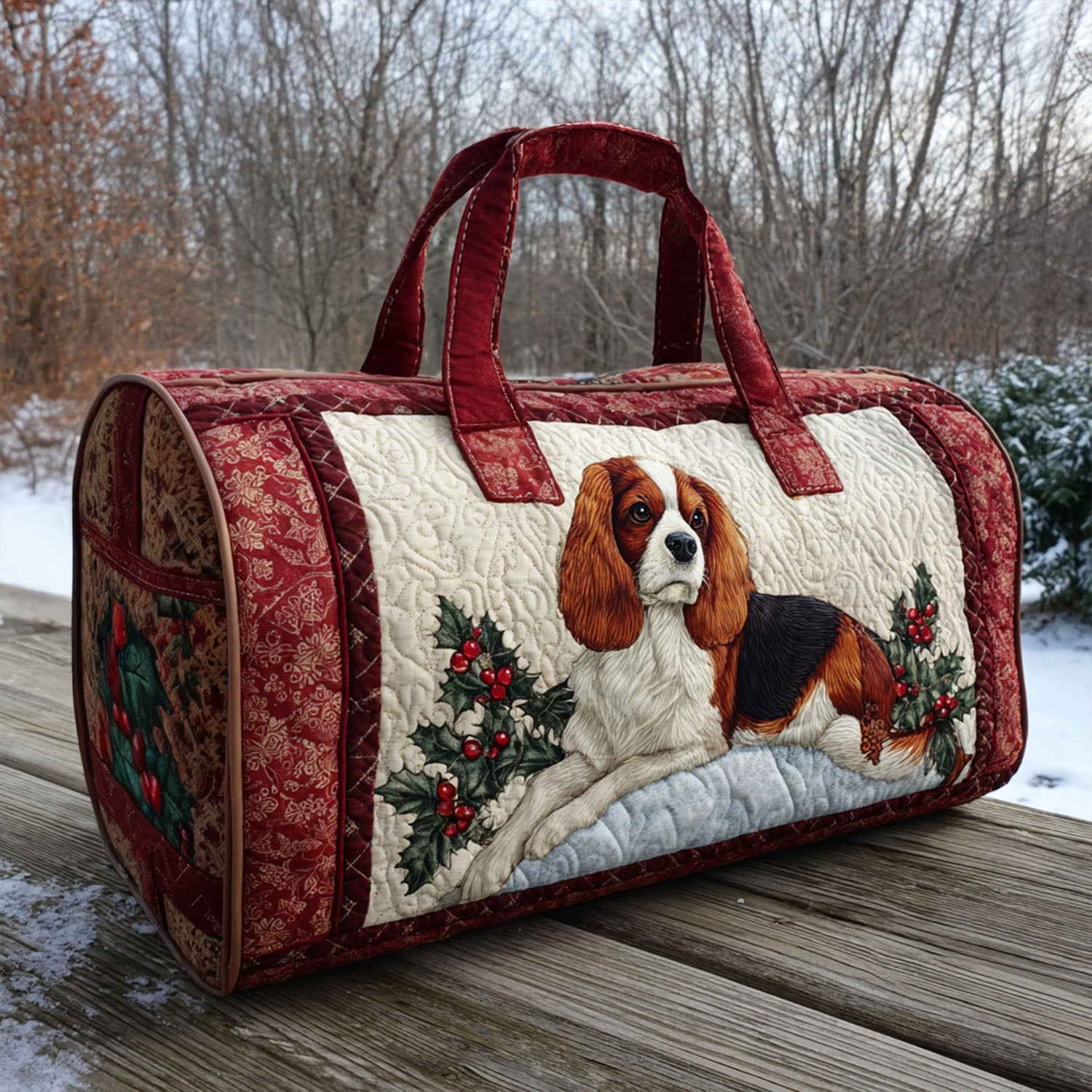 Snowflake Spaniel Quilted Duffle Bag Trendy Duffle Bags For Women Dog Gift Ideas For Dog Owners