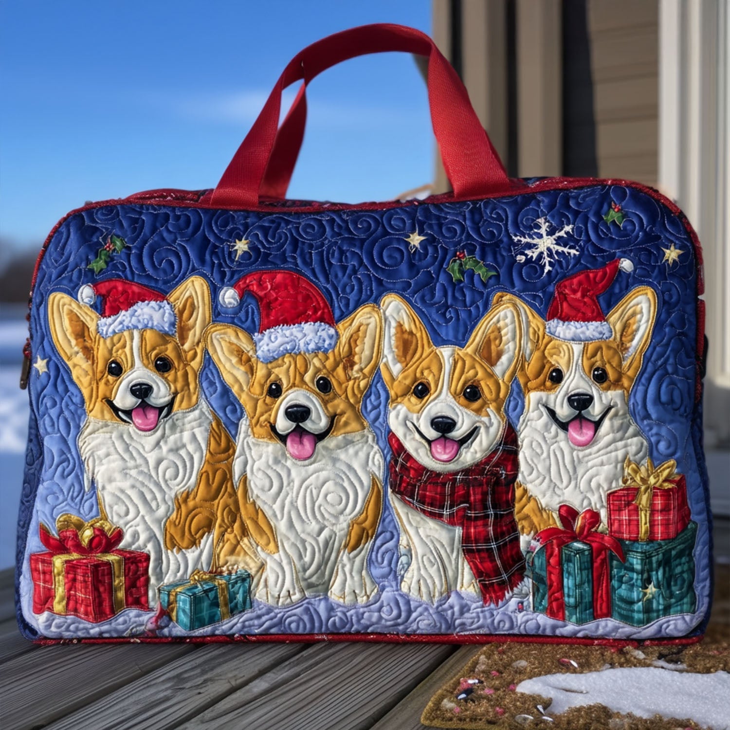 Snowy Pawprints Quilted Duffle Bag Small Duffle Bag Women Dog Mom Mother's Day Gifts