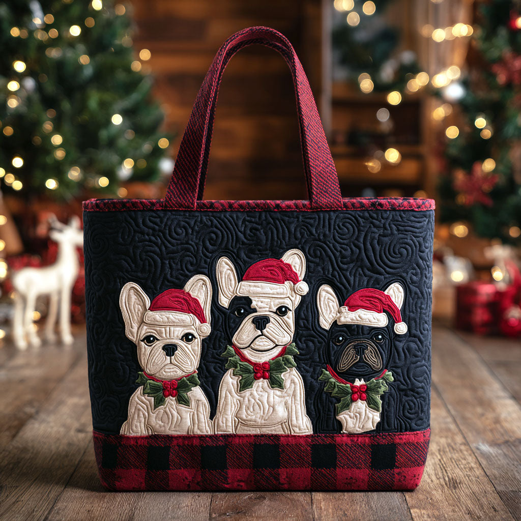 Snowy Pup Friends Quilted Tote Bag Shoulder Bag Cute Gifts For Frenchie Lovers