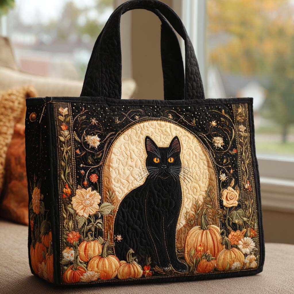 Spooky Cat Love Quilted Tote Bag Women's Shoulder Handbags Gift For Cat Lover Woman