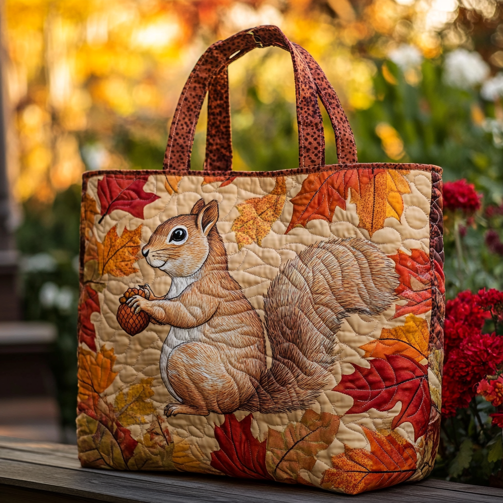 Squirrel Bliss Quilted Tote Bag Shoulder Bag Cute Gift Ideas For Fall