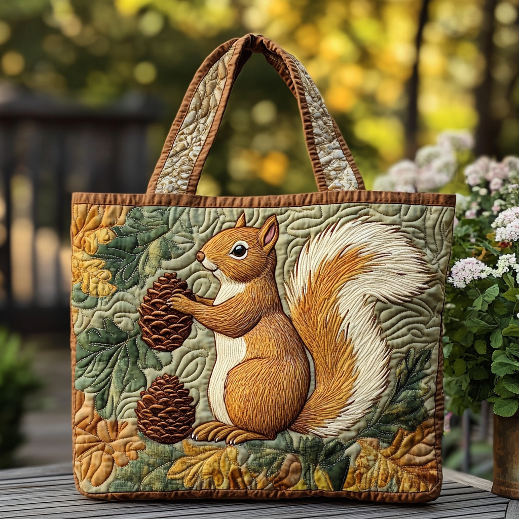 Squirrel Delight Quilted Tote Bag Shoulder Bag Hobo Autumn Presents