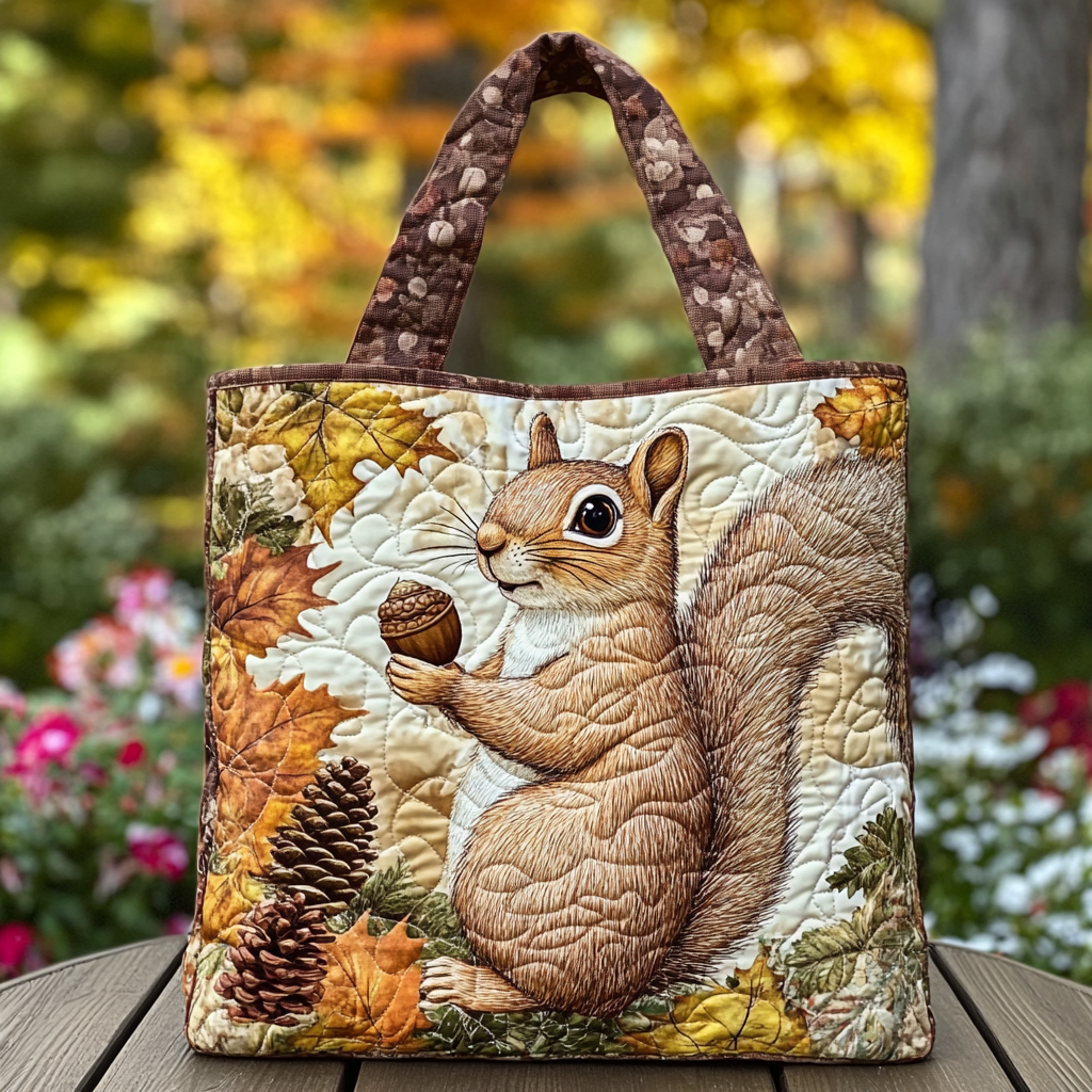 Squirrel Haven Quilted Tote Bag Ladies Shoulder Bags Gift For Mid Autumn Festival