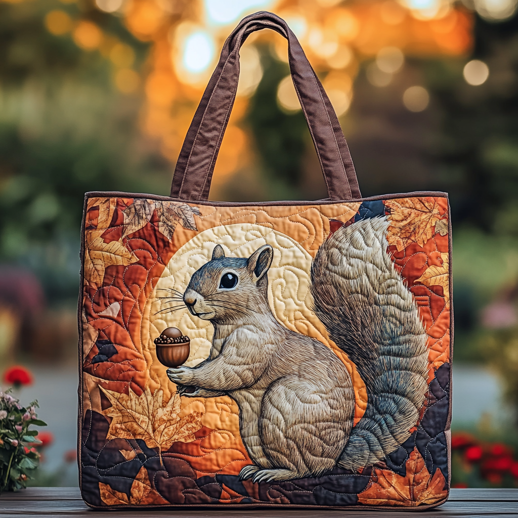 Squirrel Meadow Quilted Tote Bag Tote Bag Shoulder Cozy Fall Gift Ideas