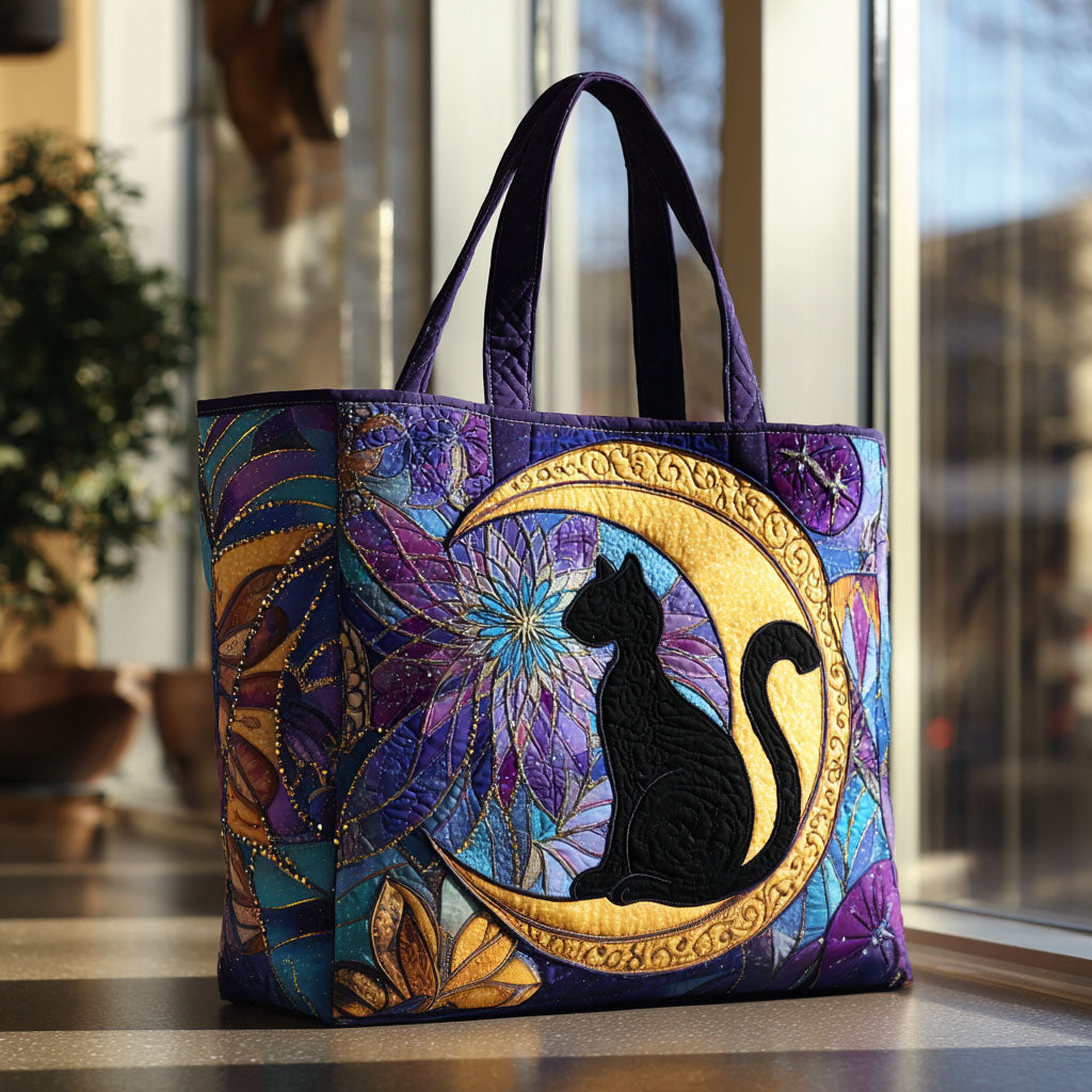 Starlit Bloom Quilted Tote Bag Best Everyday Shoulder Bag Unique Cat Gifts