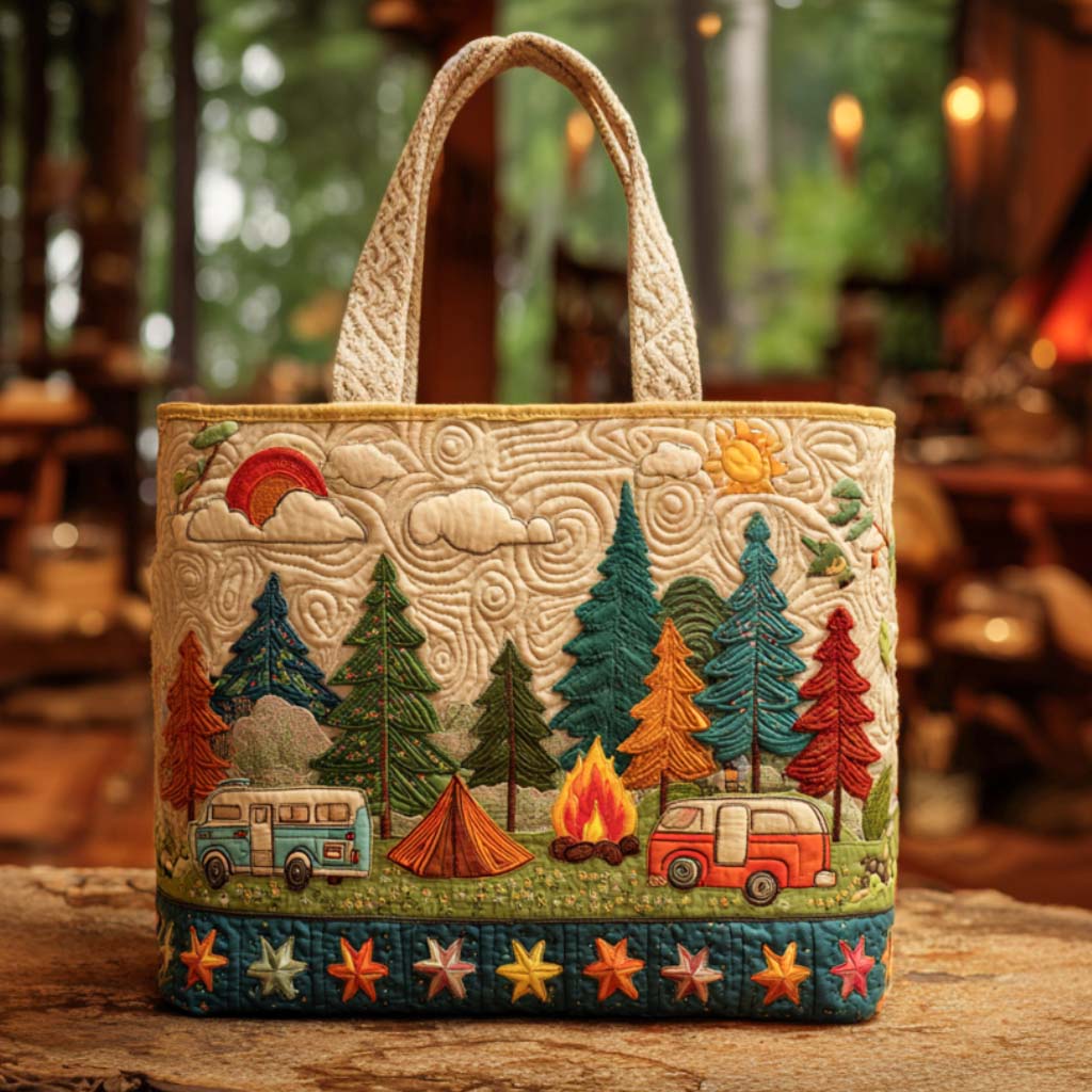Starlit Campground Quilted Tote Bag The Best Tote Camping Themed Birthday Gifts