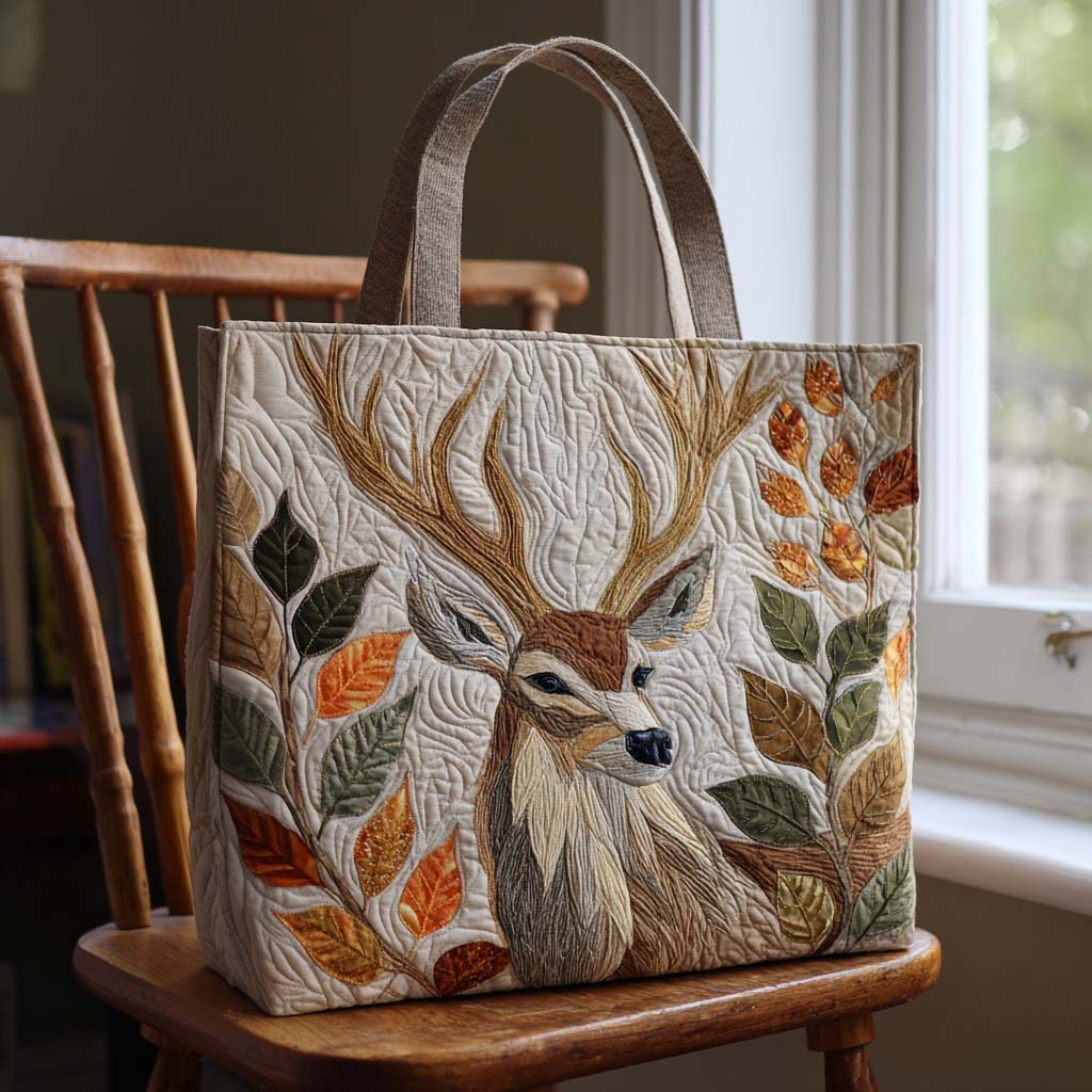 Starlit Deer Quilted Tote Bag Best Shoulder Handbags Gifts For Deer Lovers