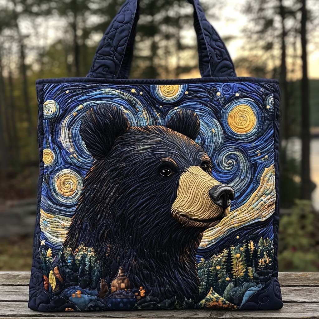 Starry Black Bear Quilted Tote Bag Best Tote Handbags Bear Themed Gifts