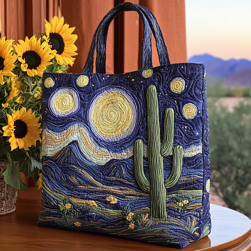 Starry Cactus Quilted Tote Bag Large Tote Bag Mexican Birthday Gifts