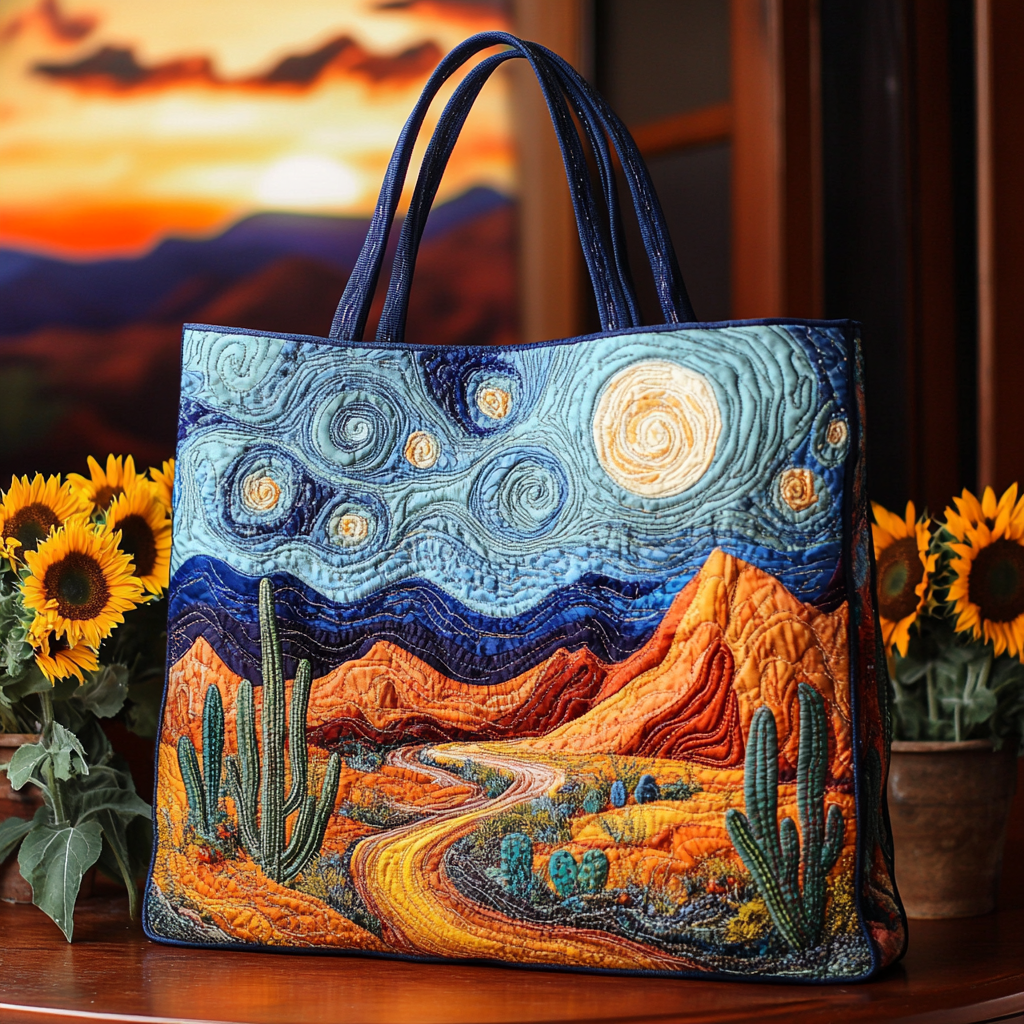 Starry Desert Quilted Tote Bag Best Everyday Tote Mexican Novelty Items