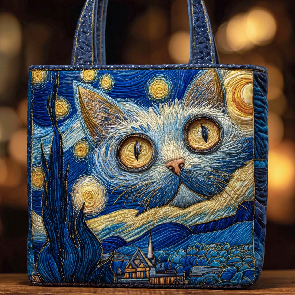 Starry Gaze Feline Quilted Tote Bag Shoulder Bag Mother In Law Mothers Day Gifts