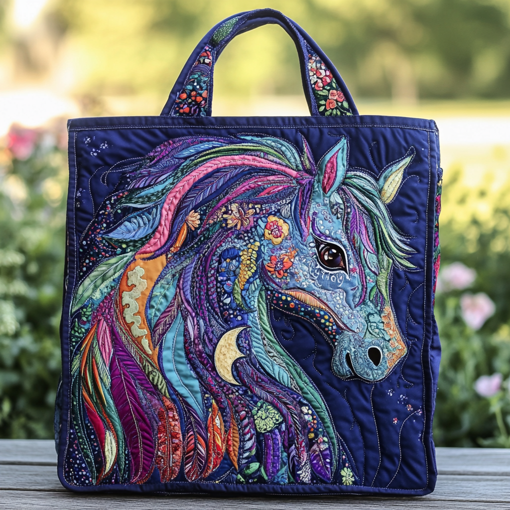 Storm Horse Quilted Tote Bag Best Shoulder Handbags Unique Gifts For Horse Lovers
