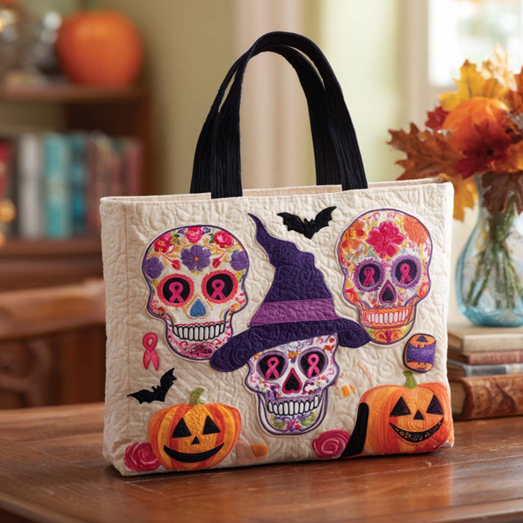 Sugar Skull Magic Quilted Tote Bag Best Tote Bag Halloween Gift Ideas