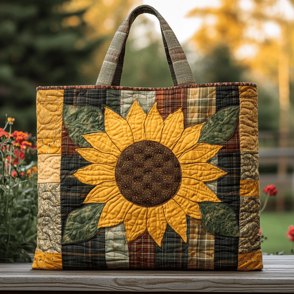 Sunflower Charm Quilted Tote Bag Trendy Shoulder Bags Sunflower Presents Merchandise