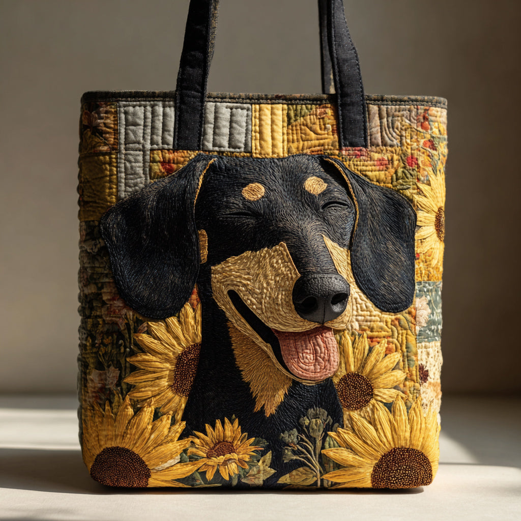 Sunflower Dachshund Quilted Tote Bag Patchwork Tote Bag Unusual Dachshund Gifts