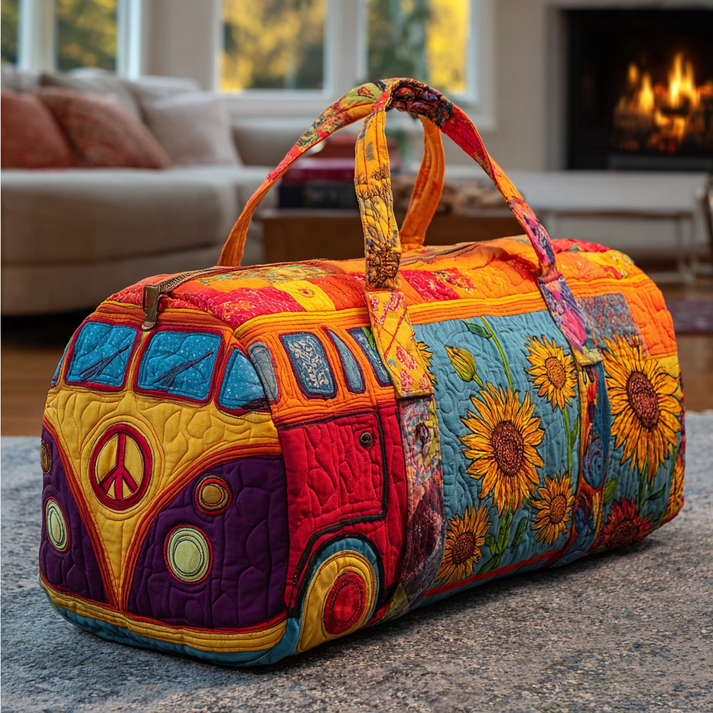 Sunflower Drive Quilted Duffle Bag Women's Workout Duffel Bags Birthday Gift For Hippie Friend