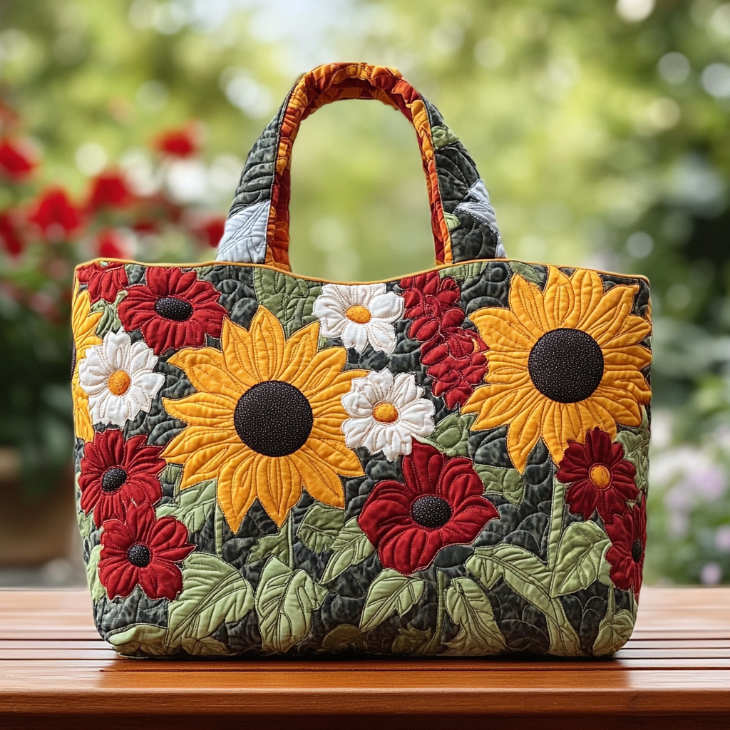 Sunflower Field Quilted Tote Bag Best Work Totes For Women Sunflower Gifts For Women