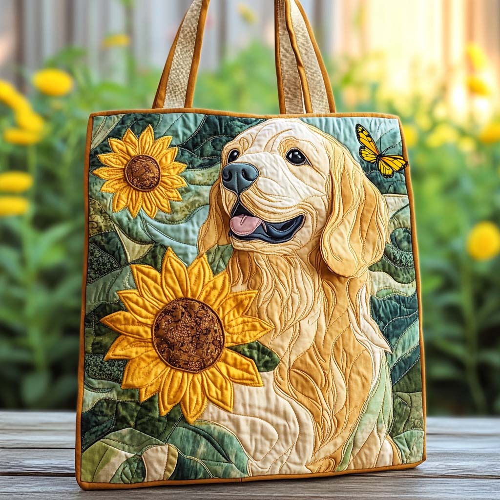 Sunflower Joy Retriever Quilted Tote Bag Top Tote Bags Gifts With Golden Retrievers On Them