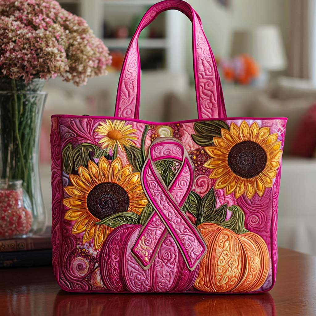 Sunflower Ribbon Glow Quilted Tote Bag Best Everyday Tote Bag Cancer Survivor Gifts For Her