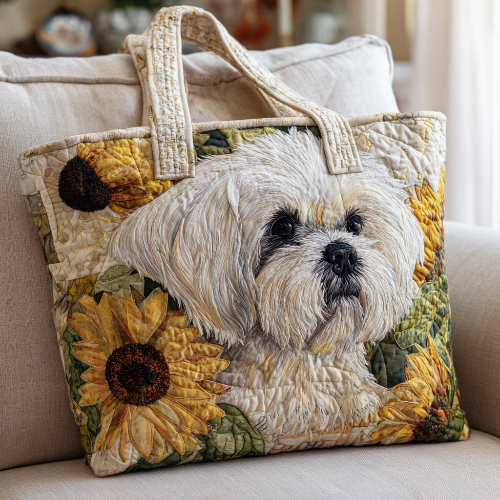 Sunflower Shih Tzu Quilted Tote Bag Womens Handbag Gifts For Shih Tzu Lovers