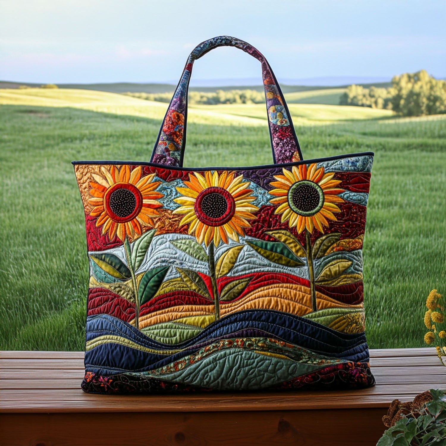 Sunlit Horizon Quilted Tote Bag Best Bags For Women Sunflower Gifts For Women
