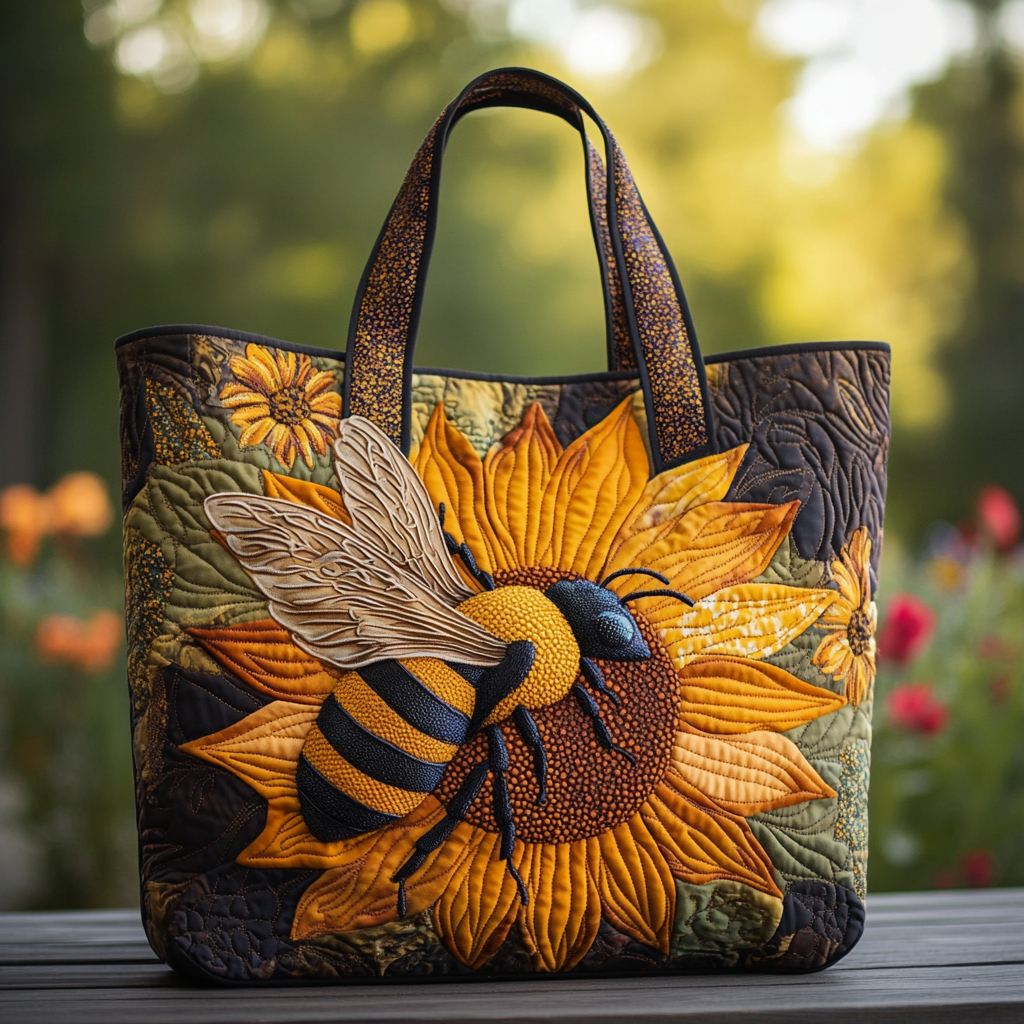 Sunny Bee Quilted Tote Bag Work Totes For Women Bee Themed Gifts For Her