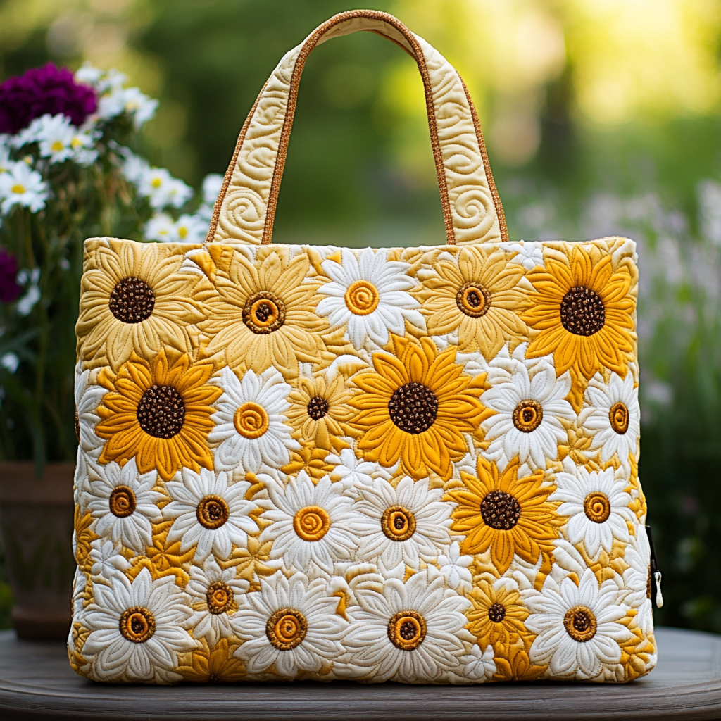 Sunny Bloom Quilted Tote Bag Good Shoulder Bags Sunflower Theme Gifts