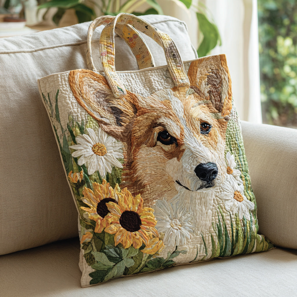 Sunny Corgi Quilted Tote Bag Patchwork Tote Bag Gifts For Corgi Lovers