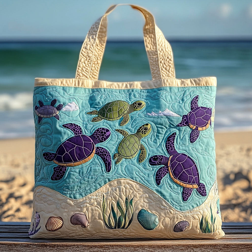 Sunny Shelldon Quilted Tote Bag Popular Designer Tote Bags Sea Turtle Gifts For Her