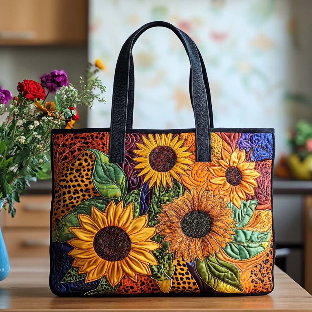 Sunny Sunflower Vibe Quilted Tote Bag Best Work Totes For Women Gifts For Sunflower Lovers