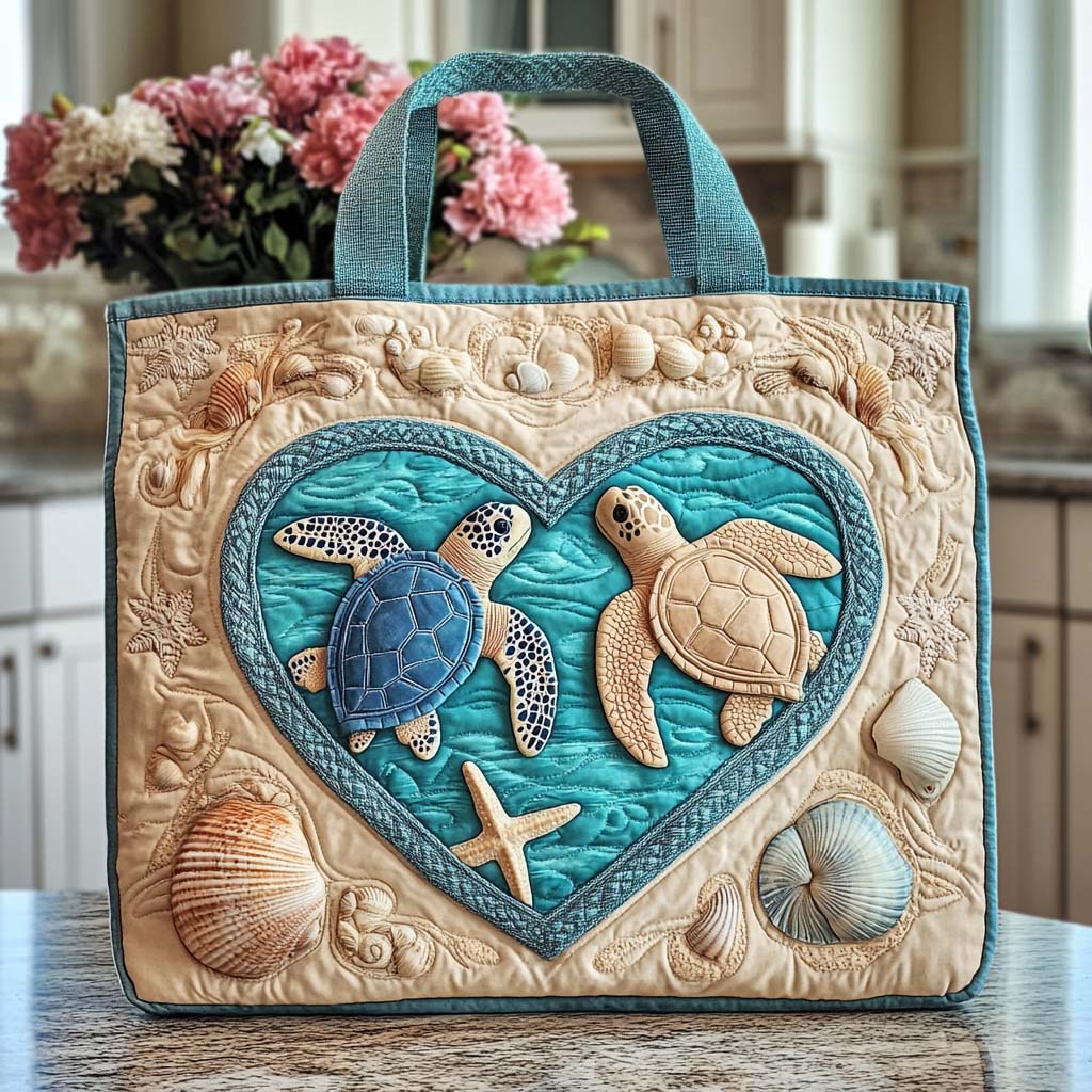 Sunny Turtle Walk Quilted Tote Bag Cute Tote Bags Sea Turtle Stuff
