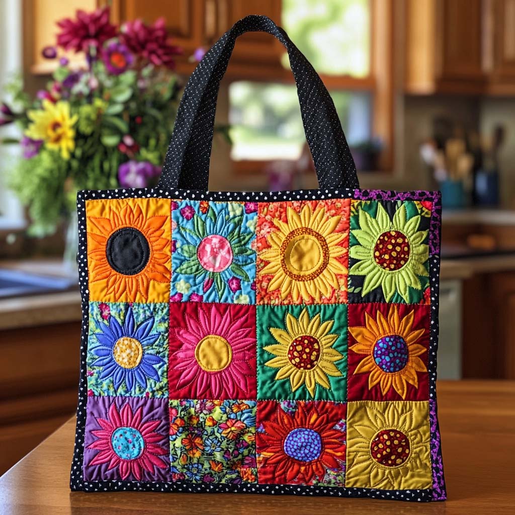 Sunrise Sunflower Kiss Quilted Tote Bag Ladies Shoulder Bags Sunflower Theme Gifts Merchandise
