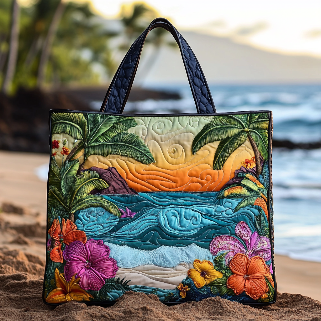 Sunset Bloom Quilted Tote Bag Popular Totes Birthday Gifts For Beach Lovers