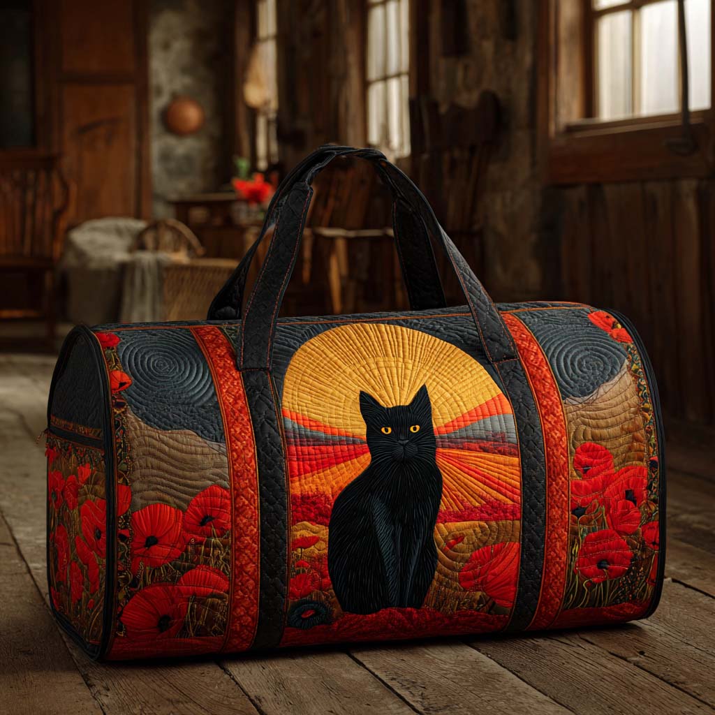 Sunset Cat Quilted Duffle Bag Cute Duffel Bags Women Awesome Gifts For Cat Lovers