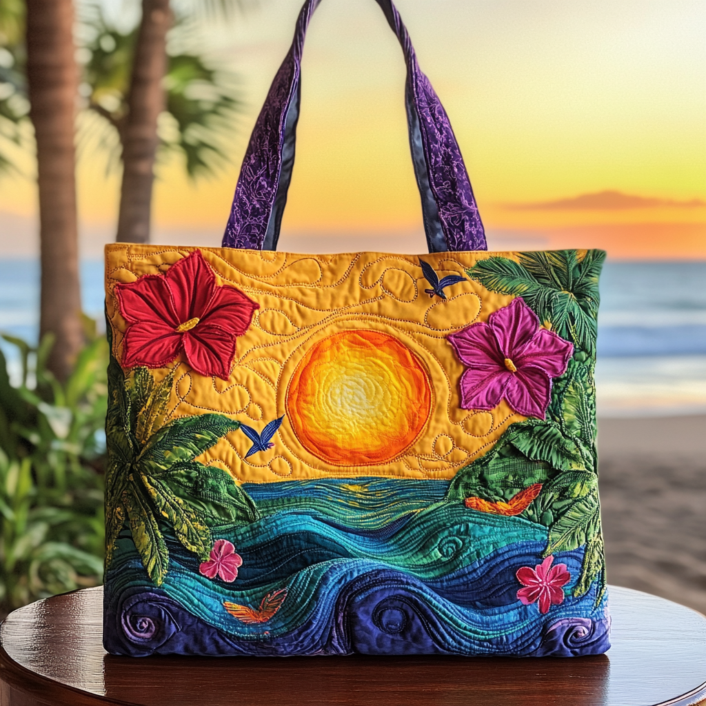 Sunset Cruise Quilted Tote Bag Womens Shoulder Bags Gift For Beach Lover