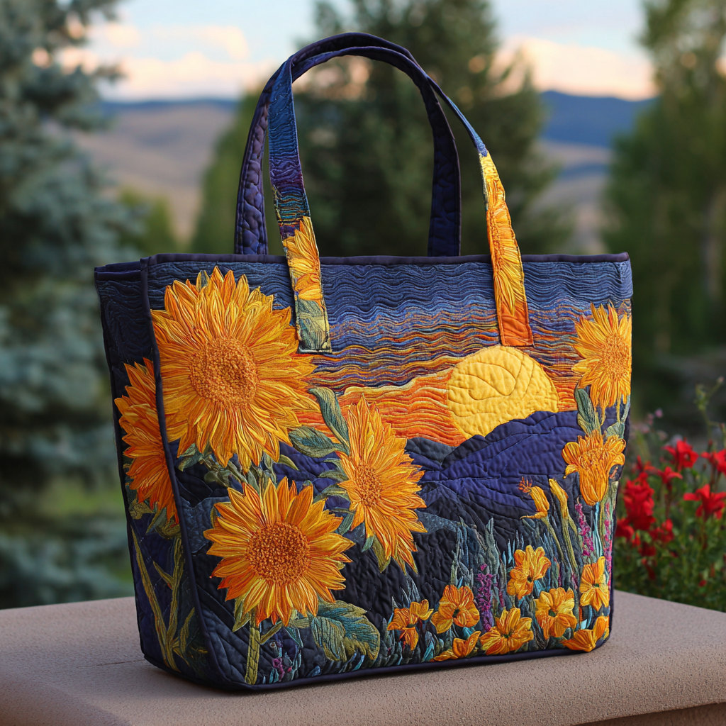 Sunset Glory Quilted Tote Bag Best Everyday Tote Bag Sunflower Gift Items