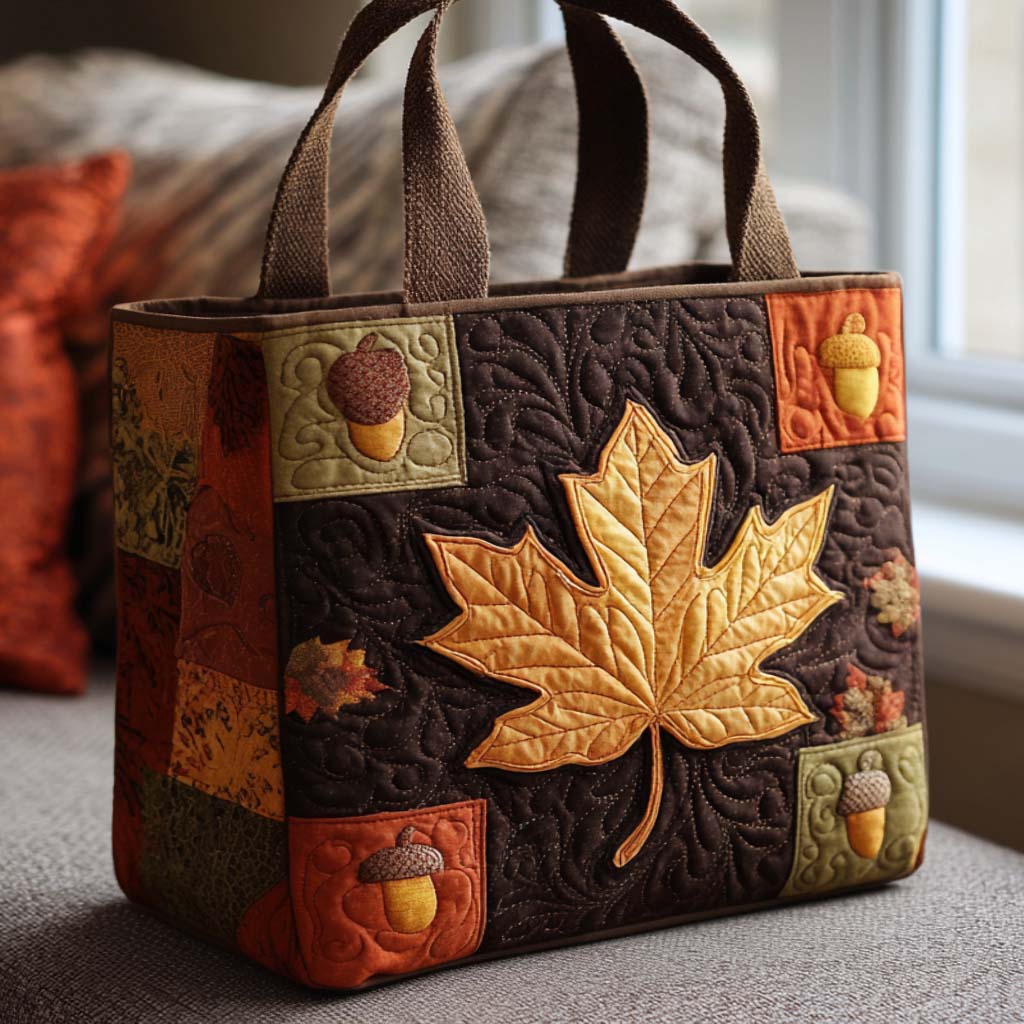 Sunset Leaves Quilted Tote Bag Shoulder Bag Hobo Gifts For Sunflower Lovers