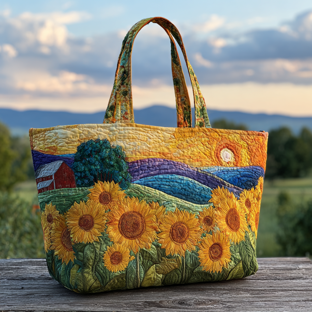 Sunset Meadow Quilted Tote Bag Patchwork Tote Bag Sunflower Mother's Day Gifts