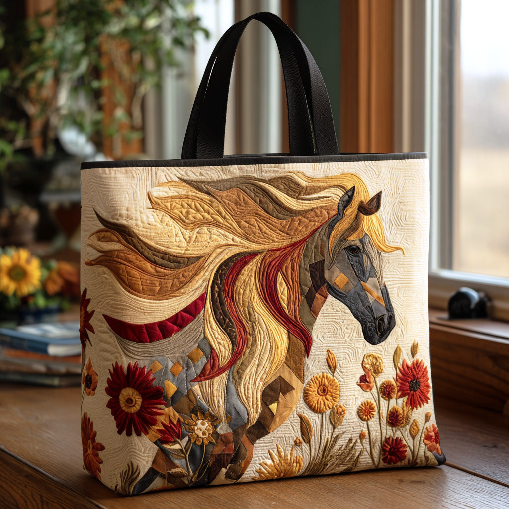 Sunset Mustang Quilted Tote Bag Best Everyday Shoulder Bag Horse Related Gifts
