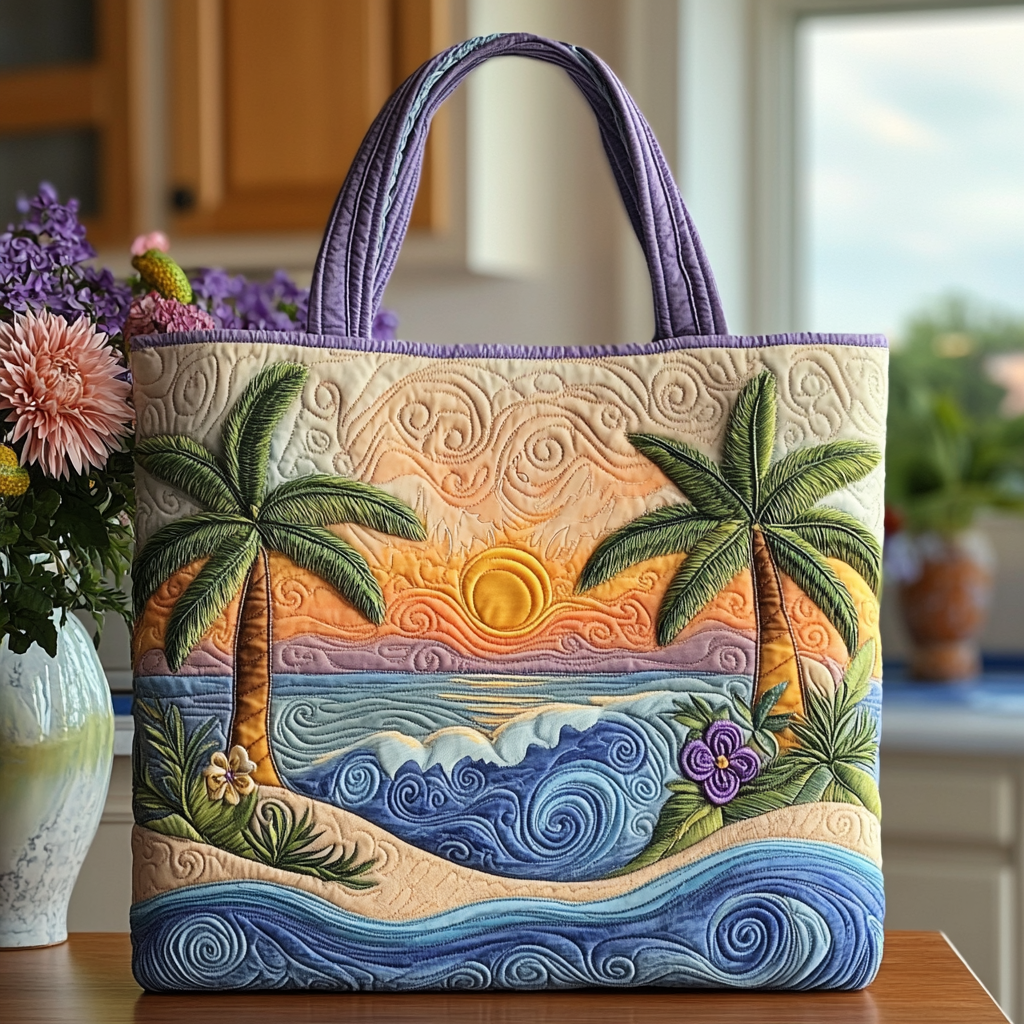 Sunset Paradise Quilted Tote Bag The Perfect Tote Bag Best Gifts For The Beach Lover